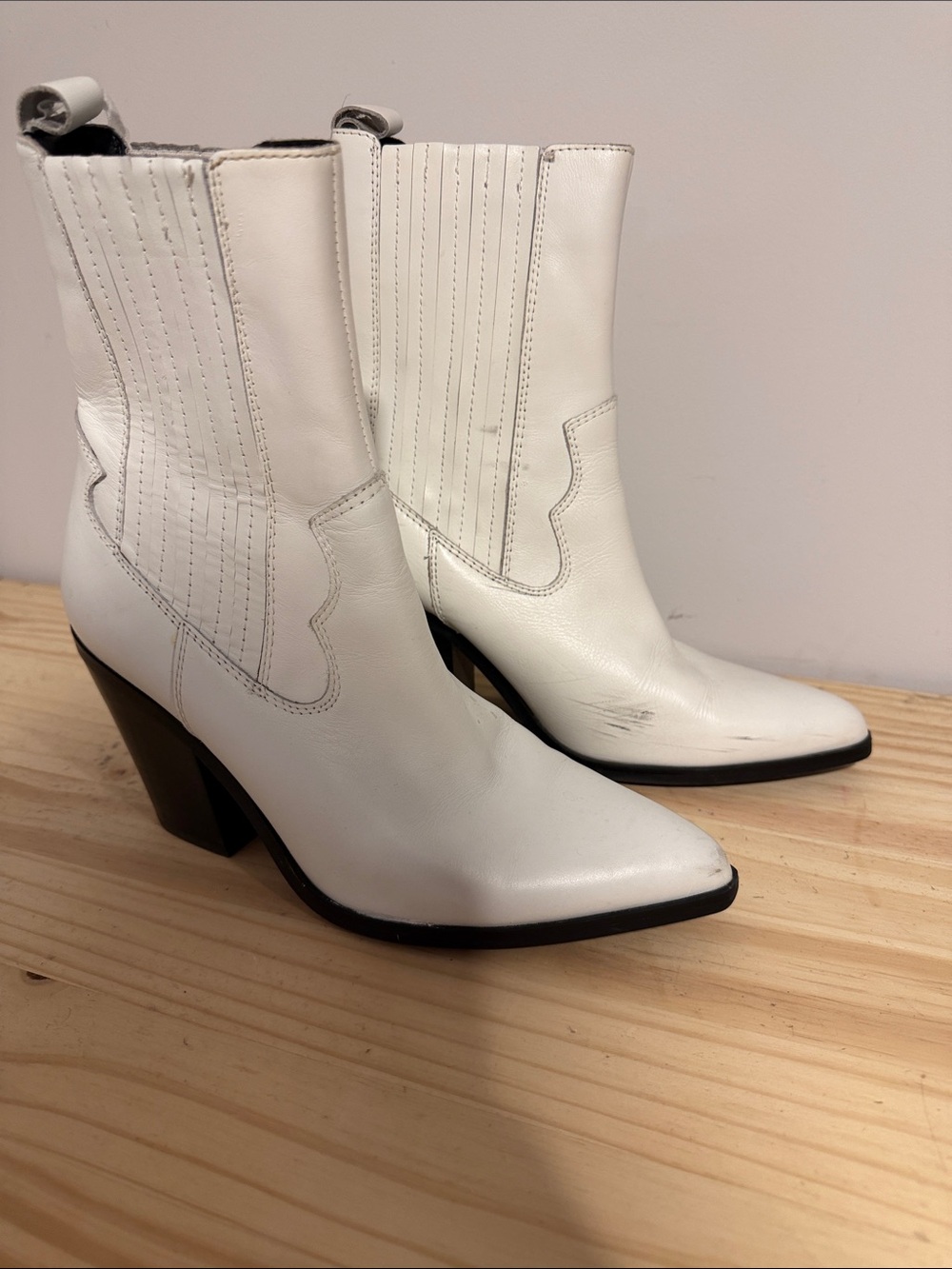 Aldo White Pointed Western Block-Heel Ankle Boots